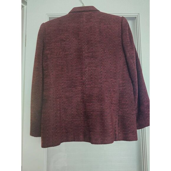 Women's‎ Joan Leslie Tweed Suit Blazer Jacket Burgundy Black Herringbone Pattern - Picture 6 of 8